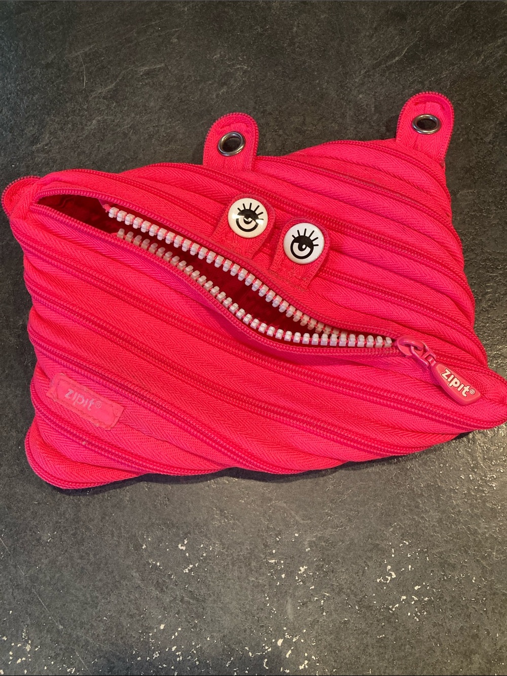 Girls Zip It pink monster teeth pencil bag